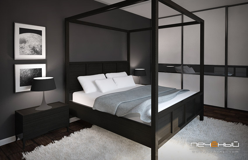 Дизайн черной спальни в стиле лофт