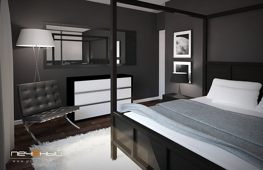 Дизайн черной спальни в стиле лофт