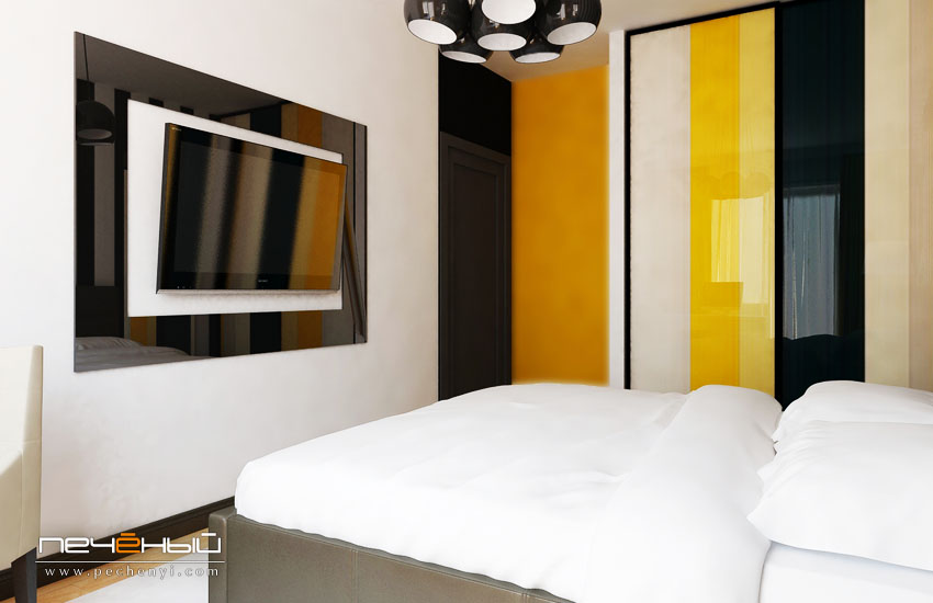 дизайн спальни, интерьер спальни, современная спальня, желтый цвет спальни, студия дизайна интерьера Антона Печёного