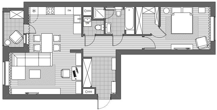 план перепланировки двухкомнатной квартиры