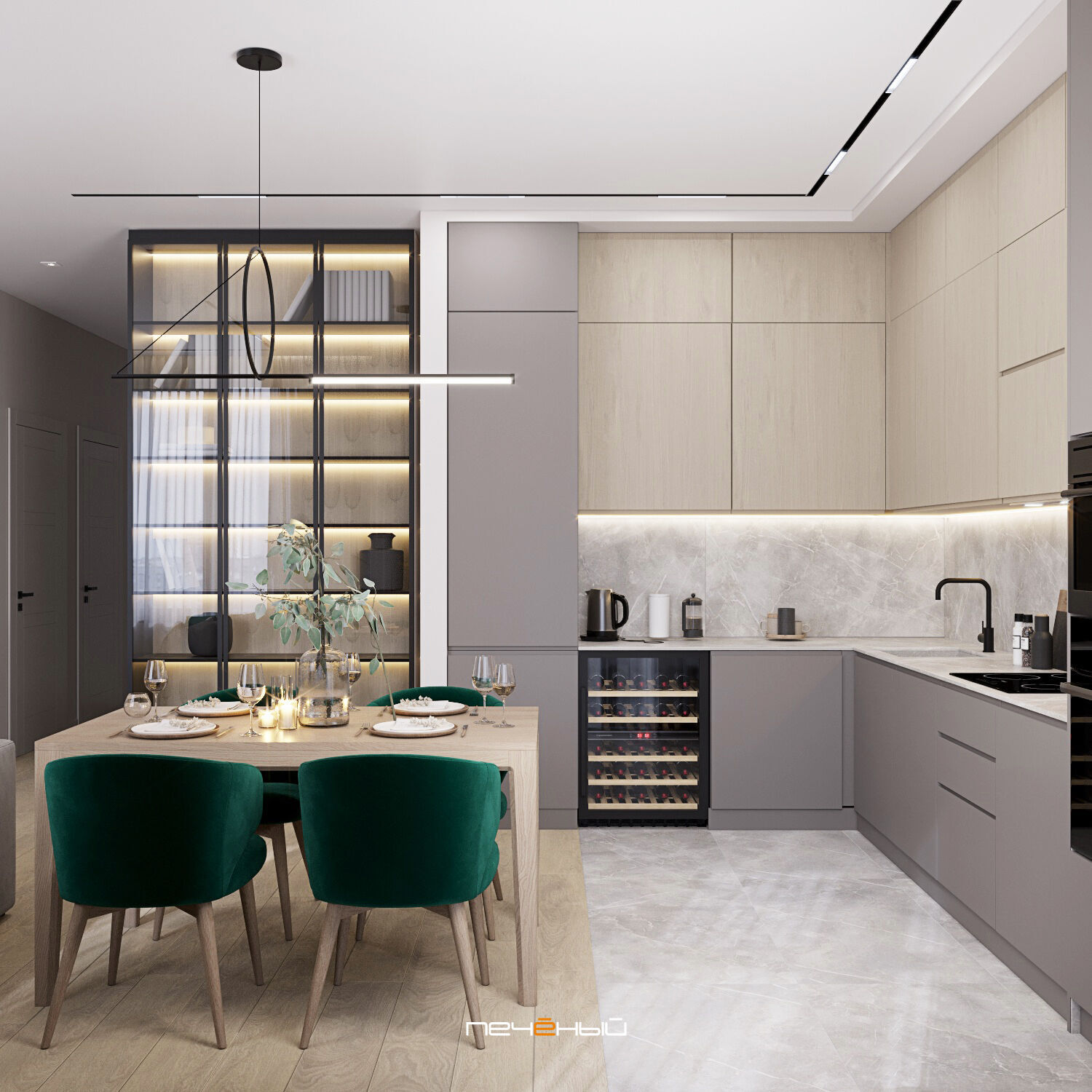 Дизайн современной кухни-гостиной 2023