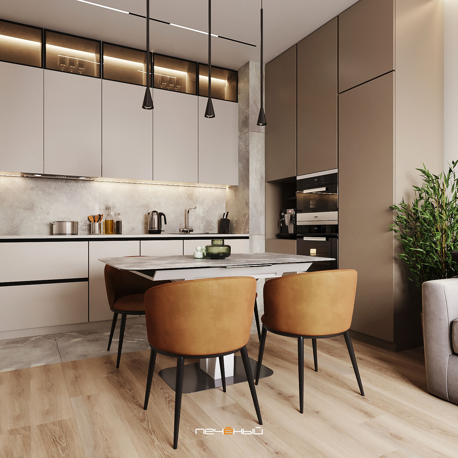 Дизайн современной кухни-гостиной 2023