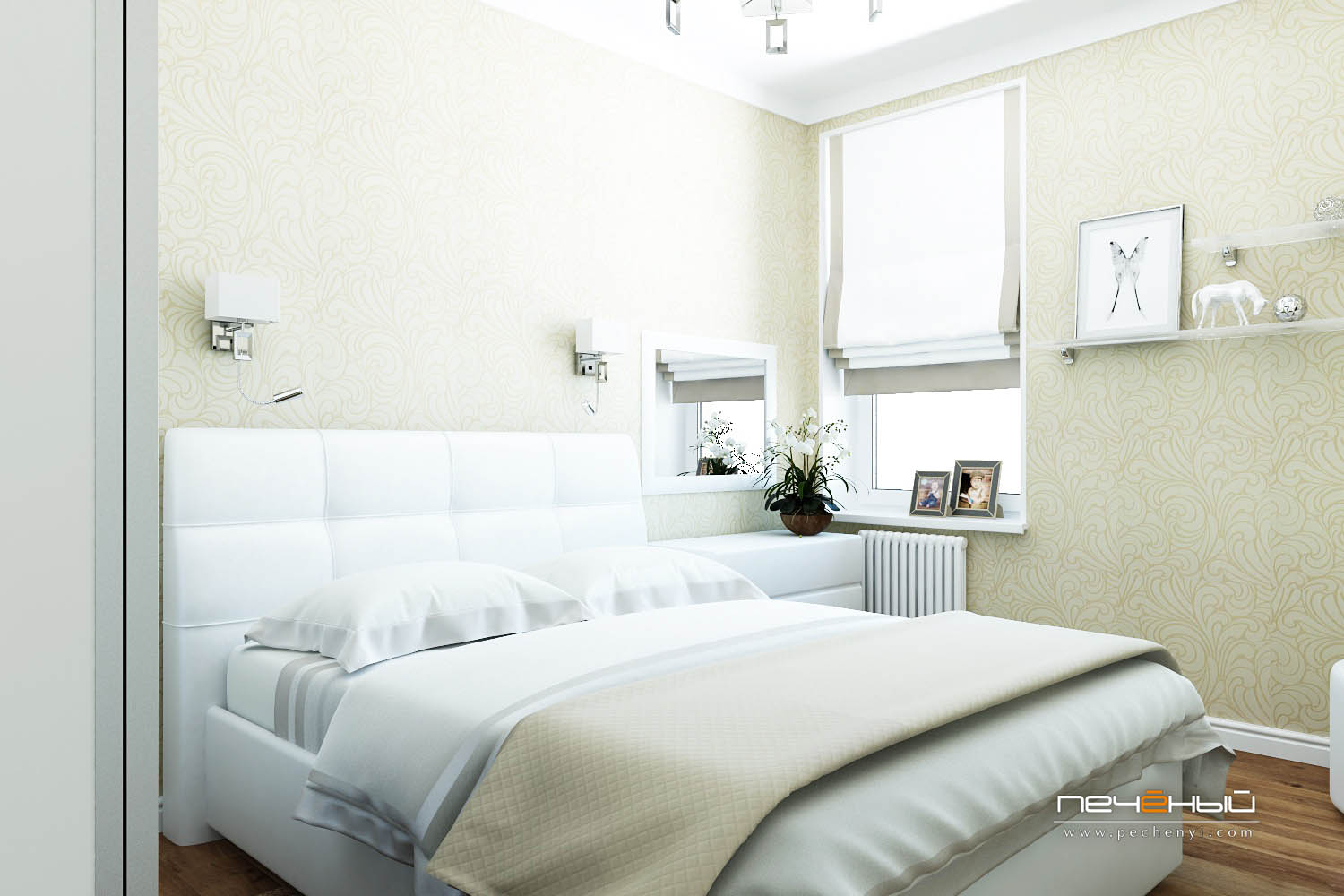 Спальня с белой кроватью (32 фото) | «Печёный»
