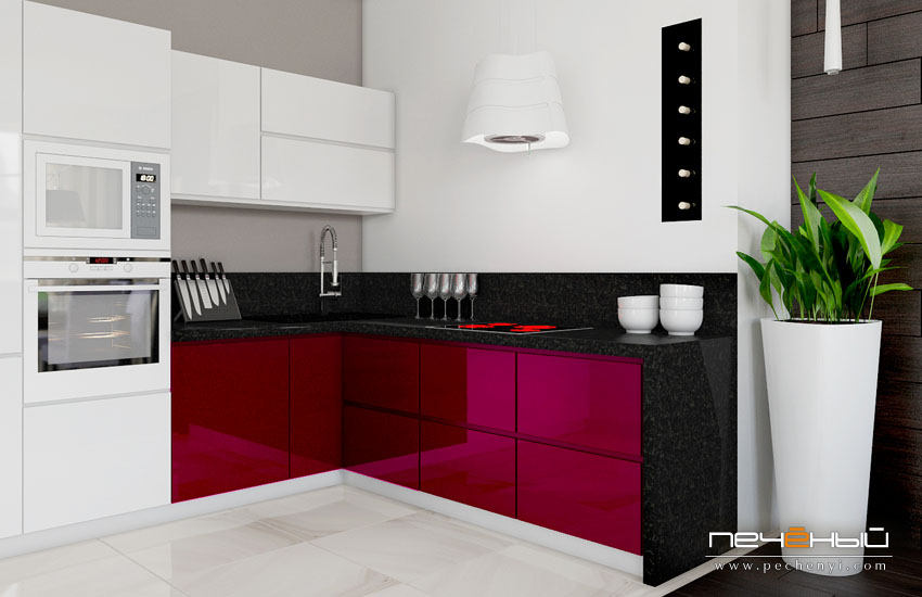 3D эскиз дизайна интерьера гостиной-кухни