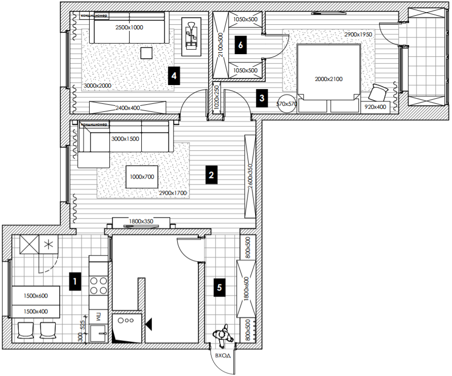 План перепланировки трёхкомнатной квартиры