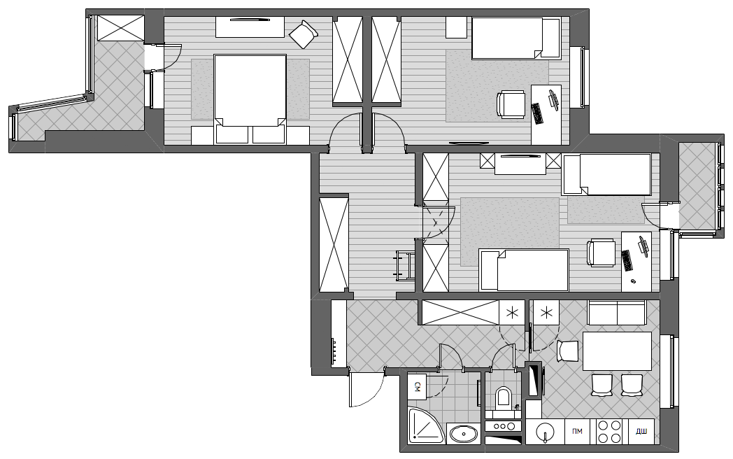 План перепланировки трехкомнатной квартиры