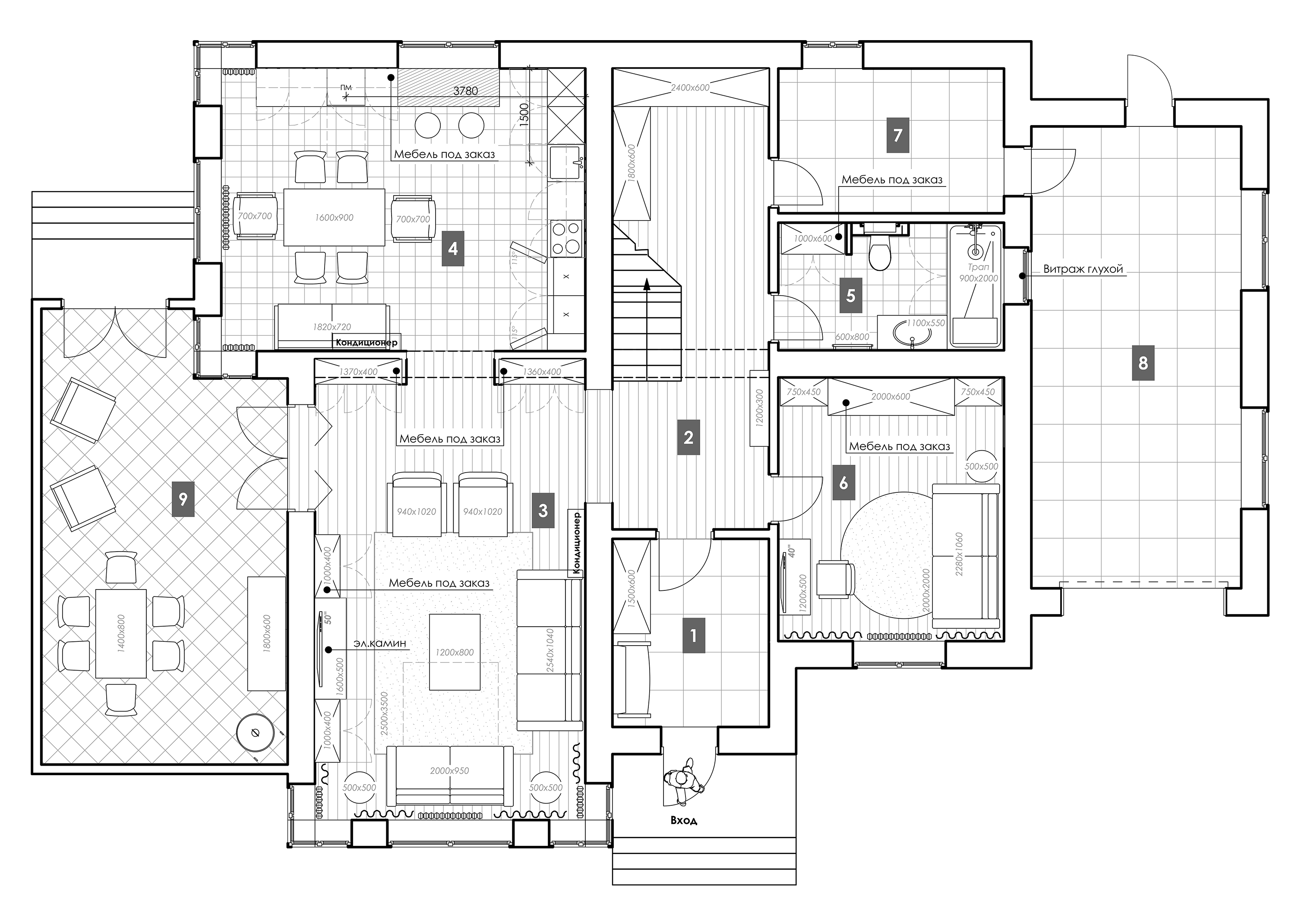План перепланировки коттеджа - 1 этаж