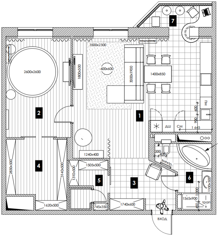 План перепланировки двухкомнатной квартиры