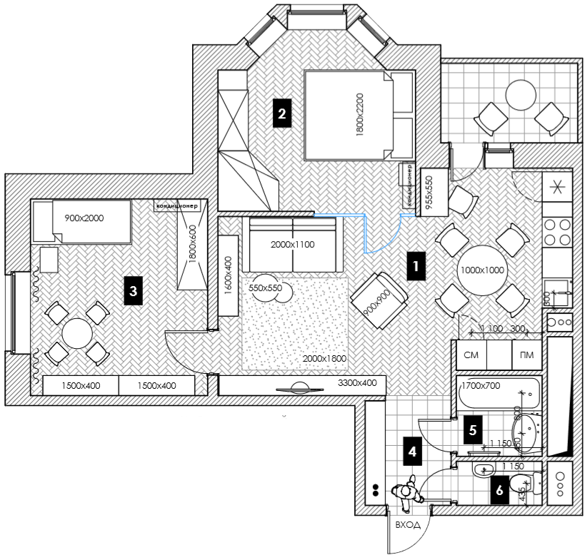План перепланировки 2-комнатной квартиры